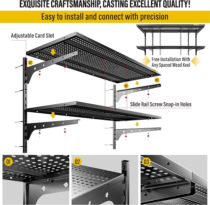 1pack×2 Tier 1.3x3ft Garage Shelving Wall Mounted, 400 lbs Load Capacity - Image 6