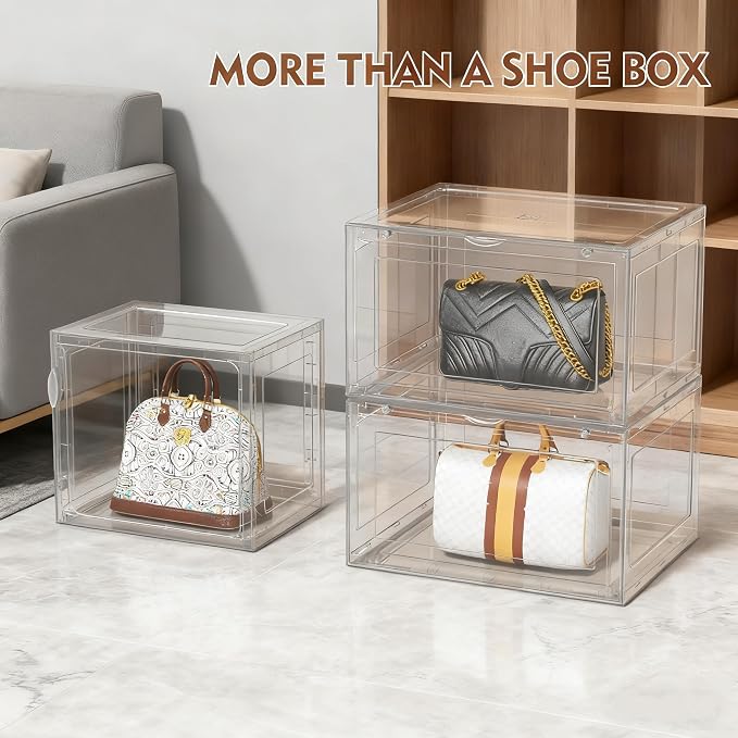 12 Packs Plastic Sneaker Storage Shoe Containers, Stackable Shoe Organizer - Image 6
