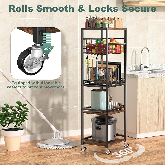Housolution 5 Tier Kitchen Rolling Cart, Storage Cart - Image 4