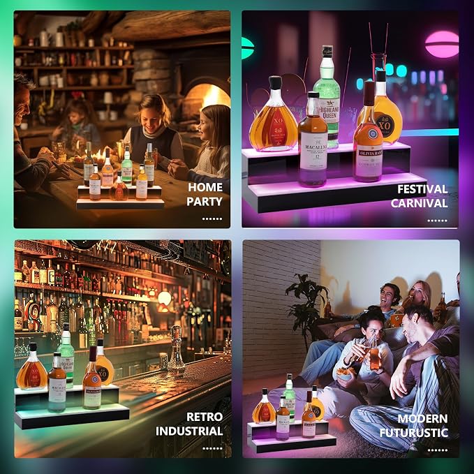 Led Lighted Liquor Bottle Display Shelf, 20 Inch 2 Tier Whiskey Rack, Support - Image 6
