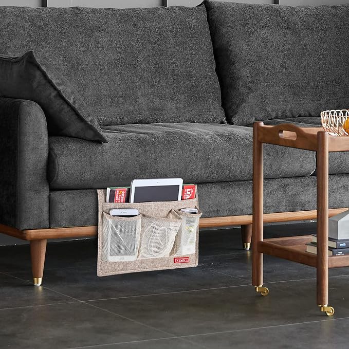 Linen 4 Pockets Bedside Caddy, Bedside Storage Organizer - Image 7