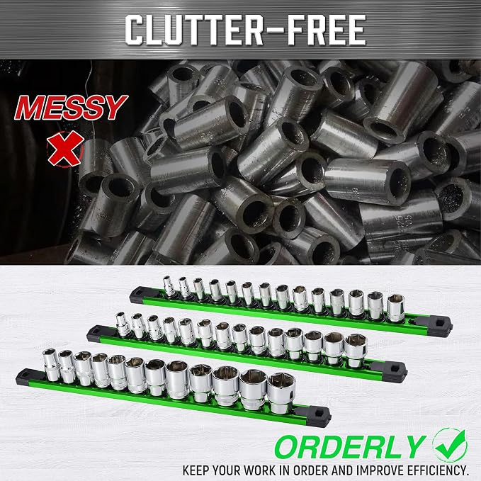 ALOANES 6-Piece Magnetic Socket Organizer, Heavy Duty Aluminum Socket Rails - Image 6