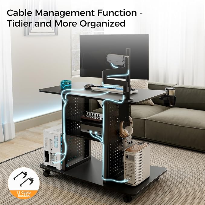 EUREKA ERGONOMIC Computer Gaming Desk, Mobile Computer Cart - Image 6