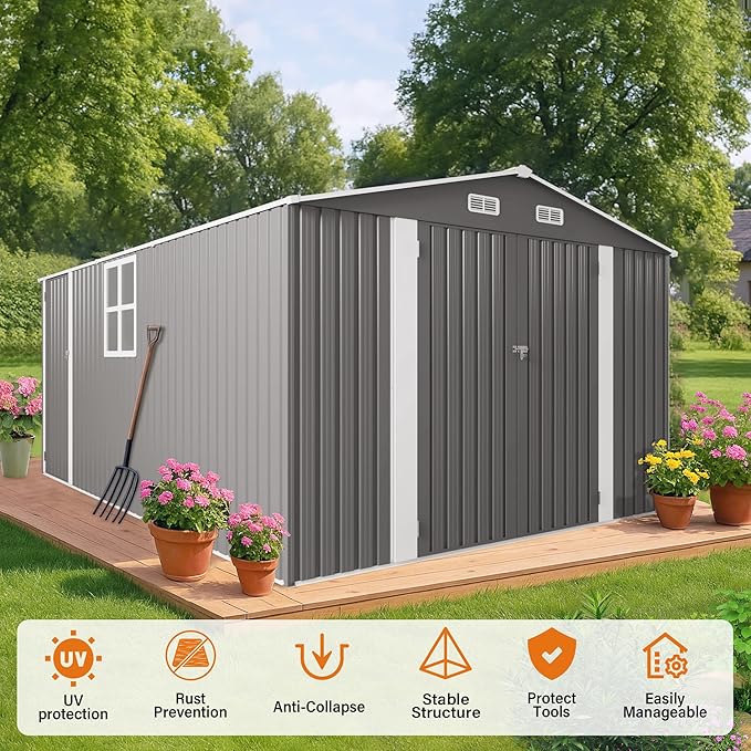 Metal Storage Shed, 10 X 14 FT Lockable Outdoor Tool Shed - Image 3