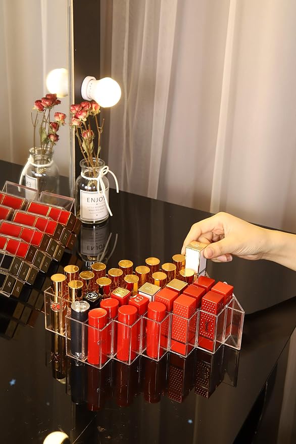 Lipstick Holder Organizer 64 Spaces Acrylic Stackable Fish Shape Lipstick Tower - Image 8