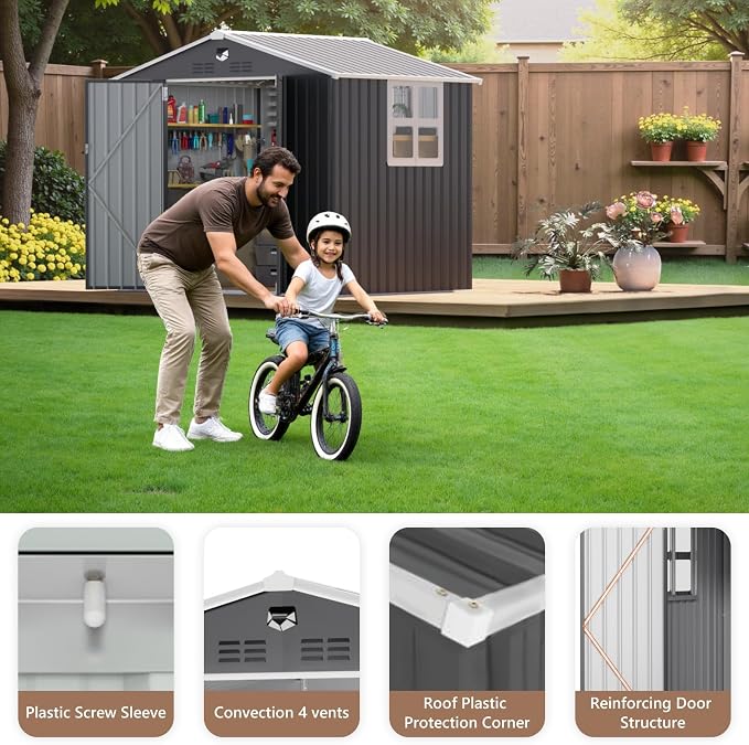8x6 FT Outdoor Storage Shed, Metal Garden Shed - Image 7