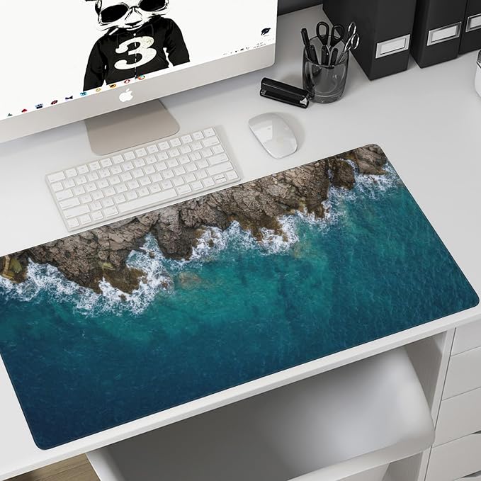 Desk Mat, Sea Waves and Fantastic Coast Gaming Mouse Pad, XXL Extended Mouse - Image 7