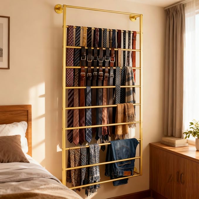 10-Layer Wall Mounted Display Rack, Tie & Scarf Rack Belt Towel Holder Wrapping - Image 9