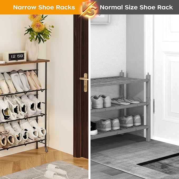 JZM Shoe Rack Storage, Narrow 4 Tier Metal Shoe Storage Shelf, Free Standing - Image 4