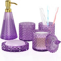 Purple Glass Bathroom Accessories Set 5 Pcs, Soap Dispenser and Toothbrush by QIQU