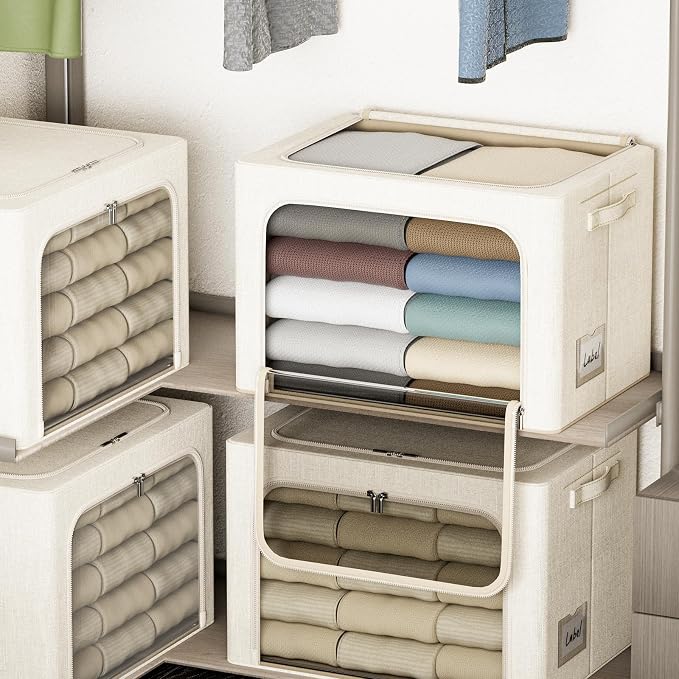 4 Pack Clothes Storage Bins - 66L Stackable Storage Box with Lid，Foldable - Image 6
