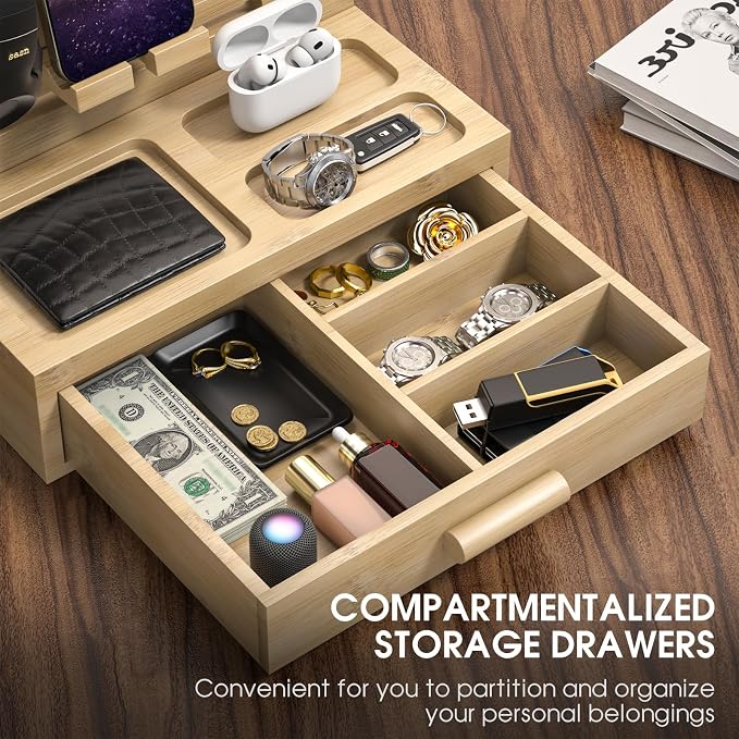 melafa365 Nightstand Organizer for Men, Phone Docking Station - Image 3