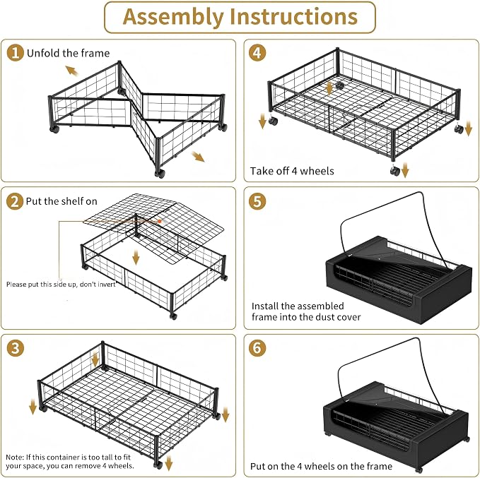 Under Bed Storage with Wheels and Cover, 360° Rolling Under Bed Metal Drawers - Image 5
