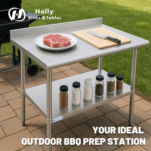 Hally Stainless Steel Table for Prep & Work 14 x 72 Inches, NSF Commercial - Image 4
