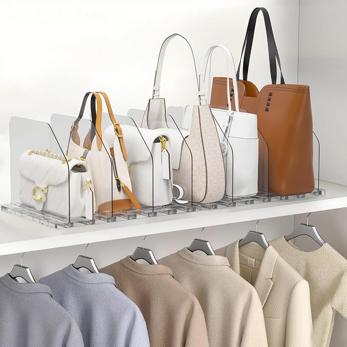 Bag & Purse Organizer for Closet, 4 Sets Adjustable Clear Handbag Storage Shelf - Image 8