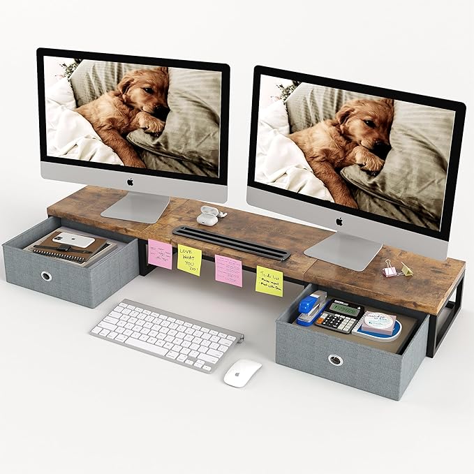 Dual Monitor Stand Riser with 2 Drawers - Image 9