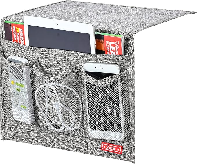 Linen 4 Pockets Bedside Caddy, Bedside Storage Organizer - Image 2