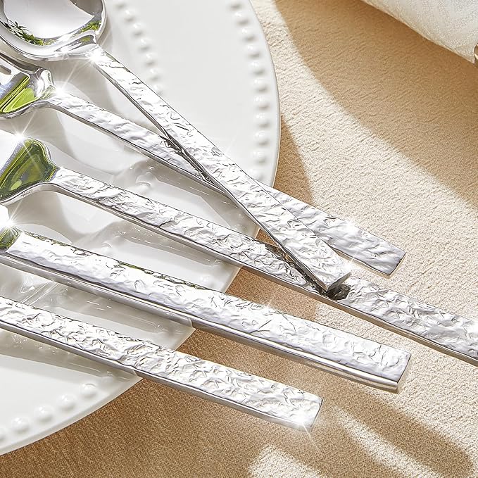 KINGSTONE 60 Pcs Hammered Silverware Set - Image 5
