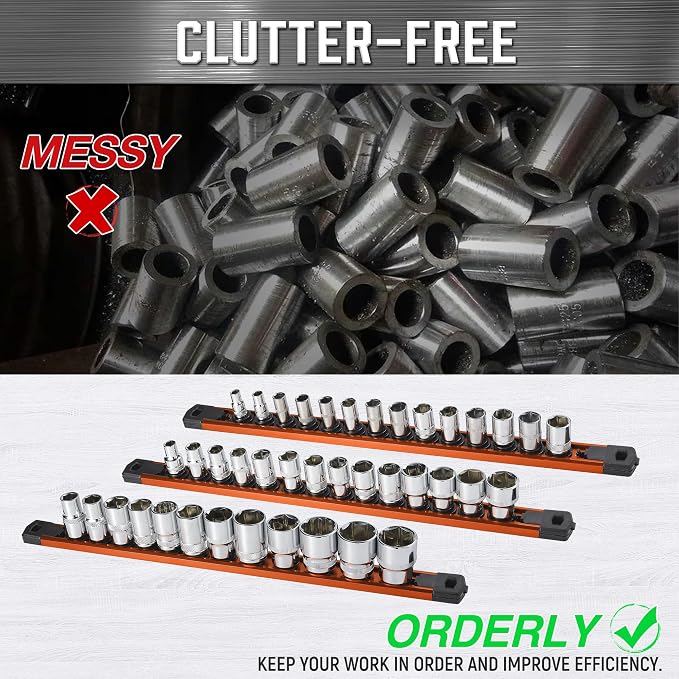 ALOANES 3-Piece Magnetic Socket Organizer, Heavy Duty Aluminum Socket Rails - Image 5