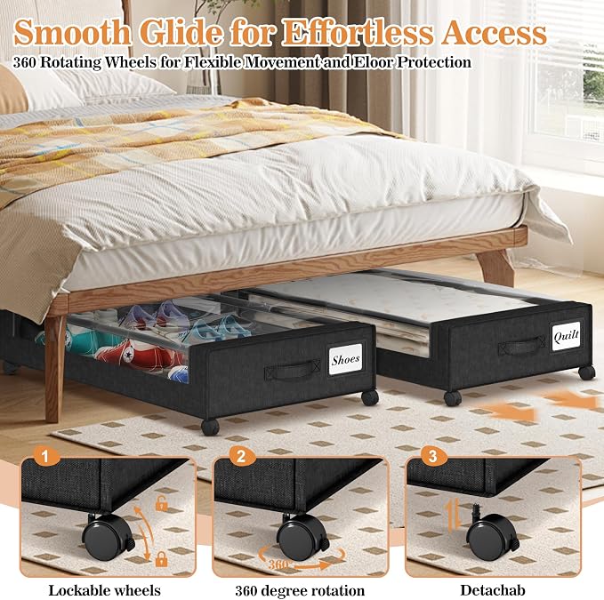 2 Pack Under Bed Storage with 4 Dividers, Large Under Bed Storage Containers - Image 3