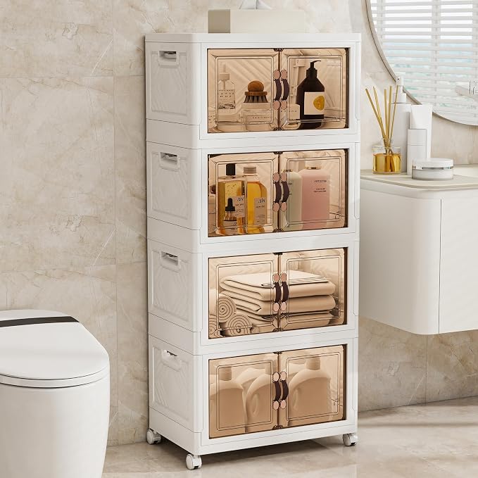 Storage Bins with Lids and Wheels, Collapsible Bathroom Storage Cabinet with - Image 8