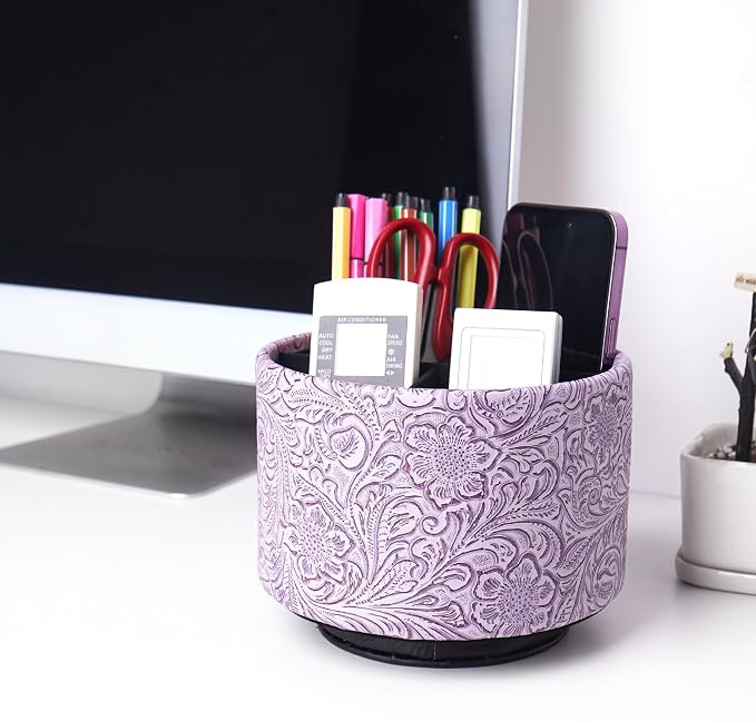 lizimandu Round Leather Art Supply Organizer, Remote Control Holder, 360 Degree - Image 7