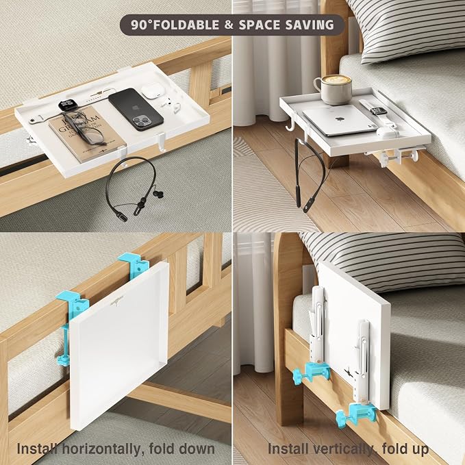Bedside Shelf Foldable, Metal Clip-On Bunk Bed Table Shelf - Image 3