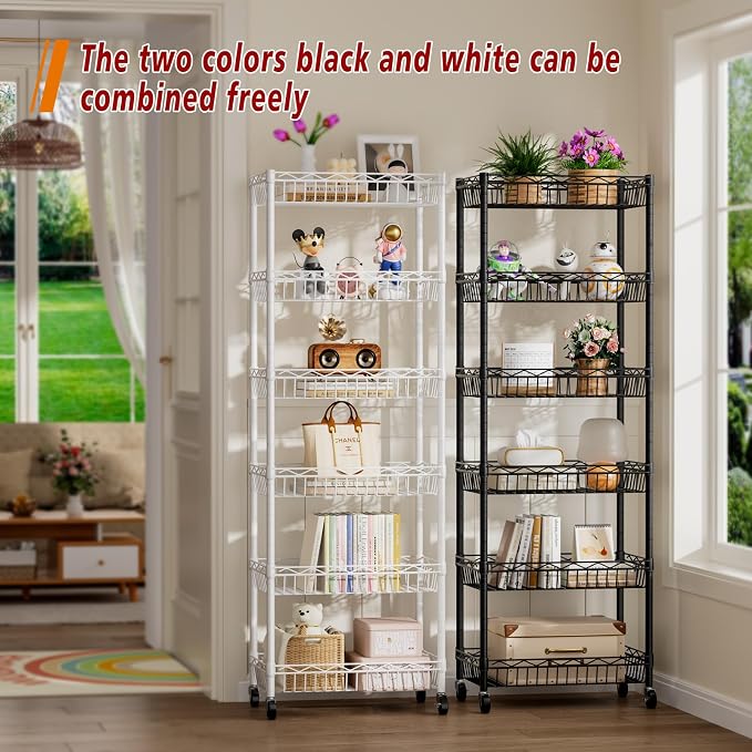 6 Tier Basket Shelf Wire Shelving Unit Adjustable Storage Shelves Big Basket - Image 7