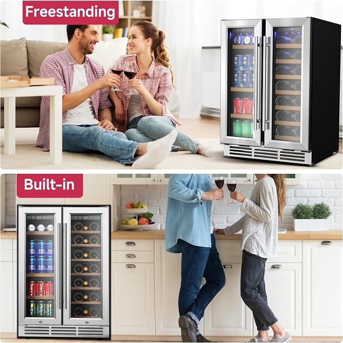 24" Wine and Beverage Refrigerator, Dual Zone Wine Cooler - Image 6