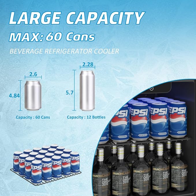 Compact Beverage Refrigerator, 60 Can/1.3 Cubic Feet Mini Fridge - Image 5