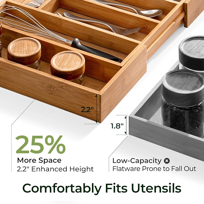 6-Piece Bamboo Drawer Organizer Set, 2.2" Deep Multi-Use Organizers - Image 3