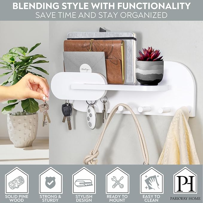 White Solid Wood Mail and Key Holder - Image 4