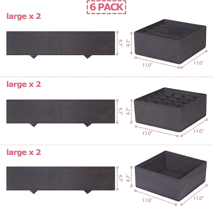 DIOMMELL 6 Pack Foldable Cloth Storage Box Closet Dresser Drawer Organizer - Image 2