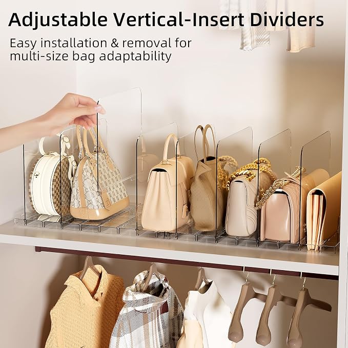 Bag & Purse Organizer for Closet Stackable Acrylic Shelf Dividers for Closet - Image 2