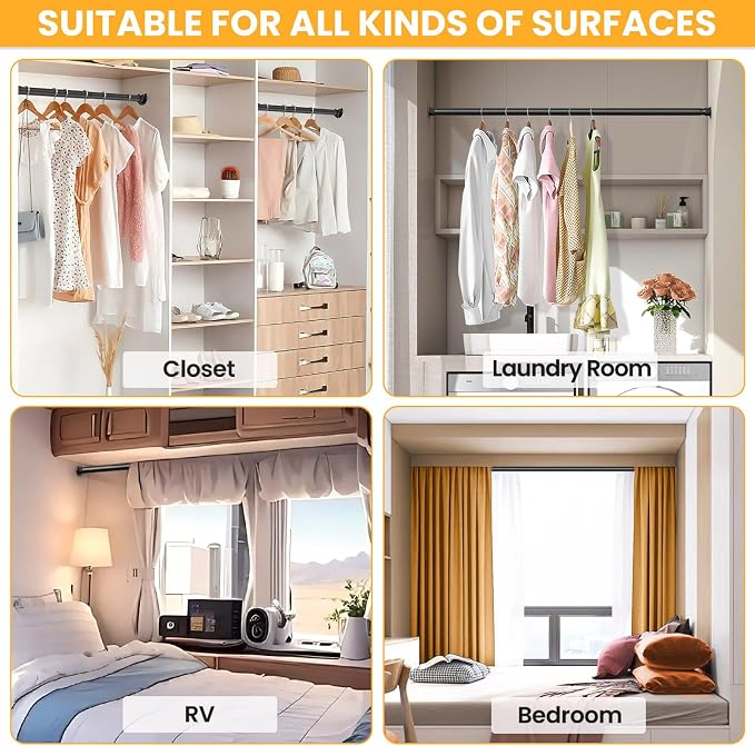 Closet Rods for Hanging Clothes, 17-84 Inch No-Cut Stepless Adjustable Closet - Image 7