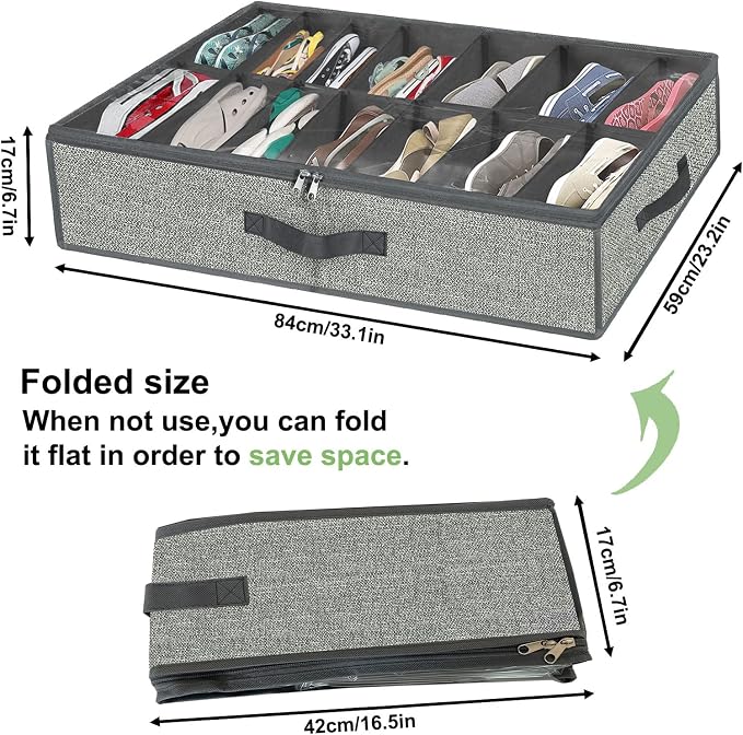 homyfort 28 Pairs Shoe Organizer Under Bed, Underbed Shoe Storage Boxes Bins - Image 3