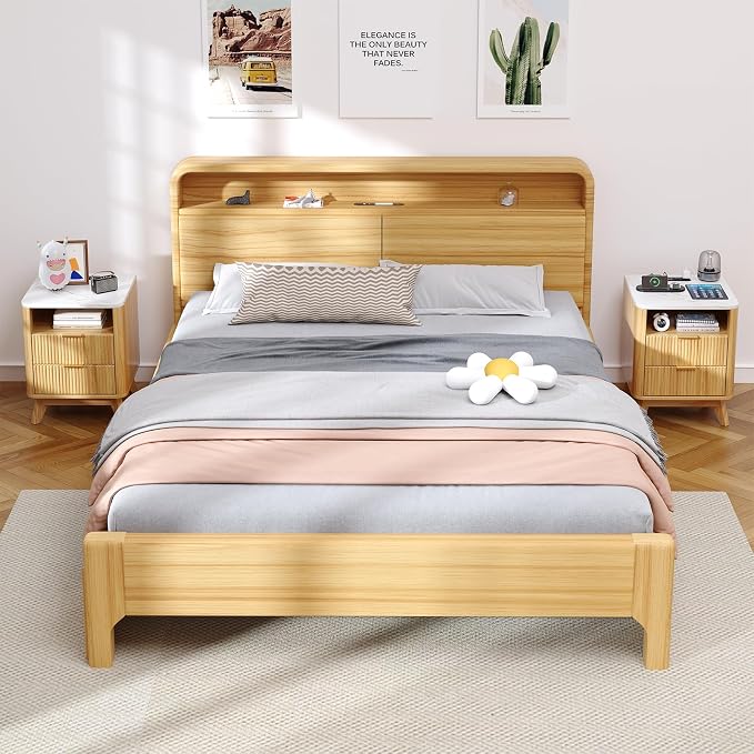 Nightstand with Charging Station, Fluted Nightstand with LED Lights, Modern - Image 2