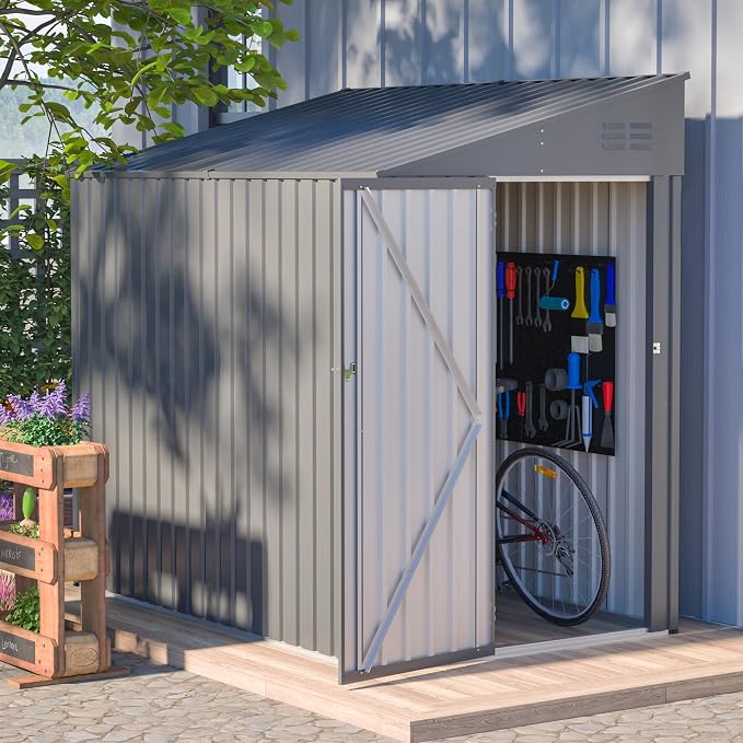 4x7 FT Outdoor Storage Shed, Lean to Lockable Metal Garden Shed Steel - Image 3