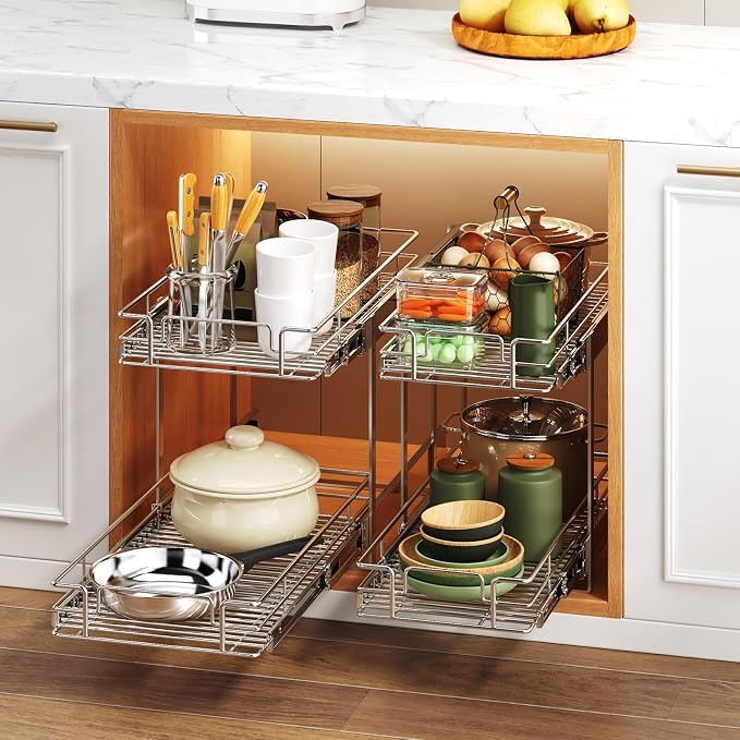 2 Tier Individual Pull Out Cabinet Organizer 13½" W x 21½" D, Heavy Duty - Image 6