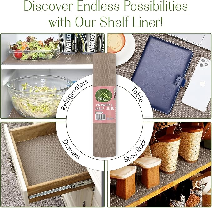 EVALAND Shelf Liners for Kitchen Cabinets Non-Adhesive 17.7" x 33 FT Beige - Image 6