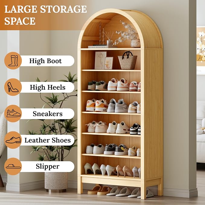 70" Tall Arched Shoe Cabinet, 7-Tier Shoe Rack - Image 3