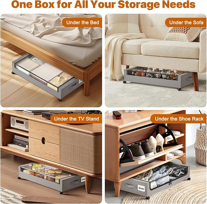 Under Bed Storage with Wheels, XXL 60L Under Bed Storage Containers with Clear - Image 5