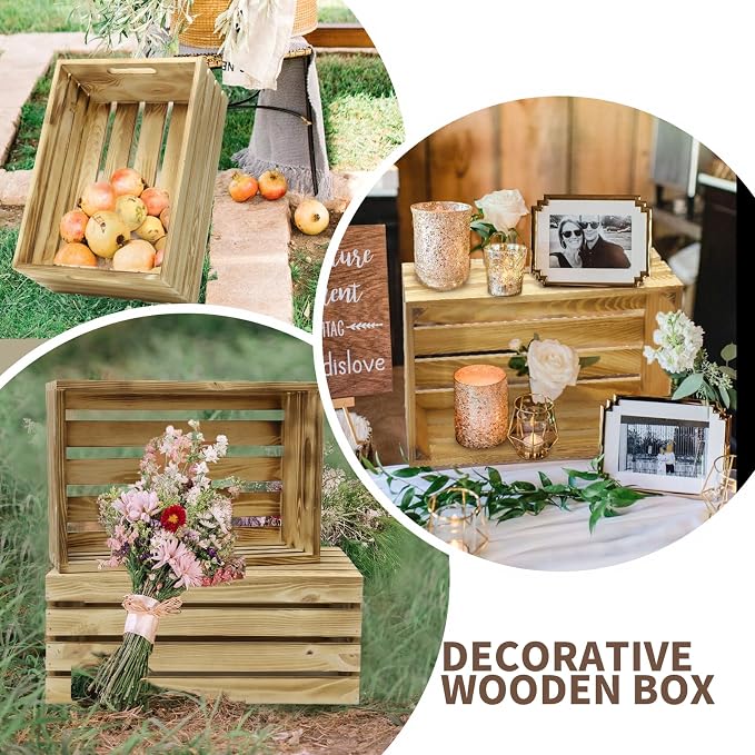 5 Pcs Decorative Wood Crates for Display, 5 Size Large Farmhouse Wooden Basket - Image 5