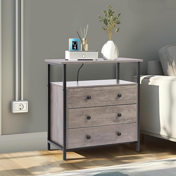 3 Wooden Drawers Nightstand, 27 Inch Wide Night Stand Set 2 - Image 8
