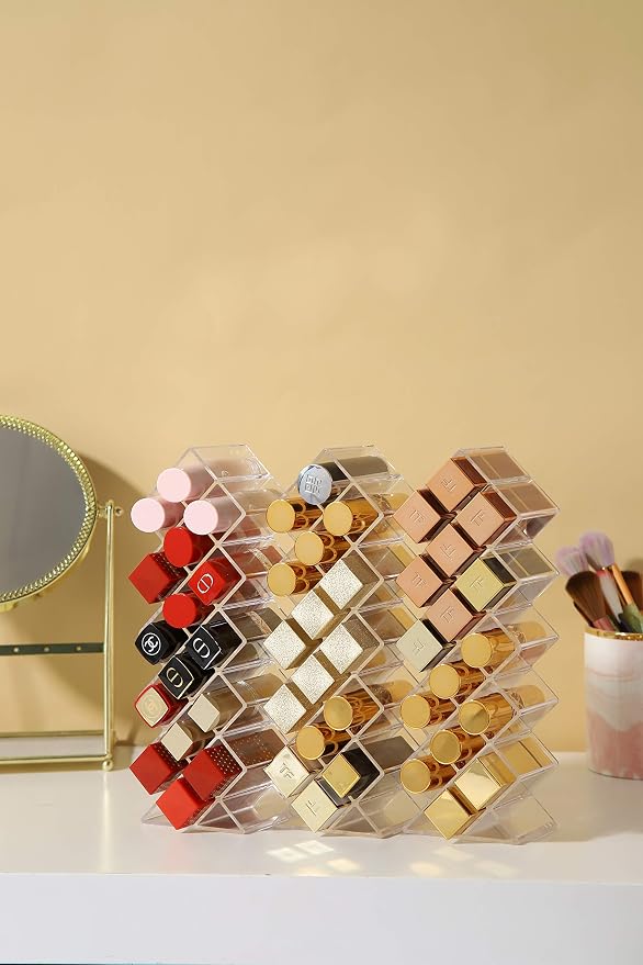 Lipstick Holder Organizer 64 Spaces Acrylic Stackable Fish Shape Lipstick Tower - Image 5