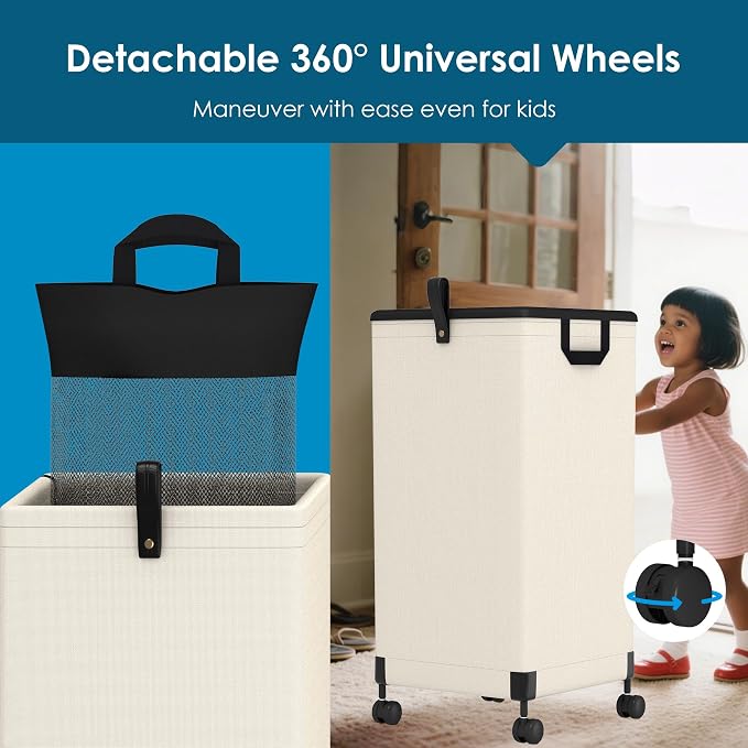 2Pcs Laundry Basket with Wheels 105L, Large Rolling Laundry Hamper with - Image 5