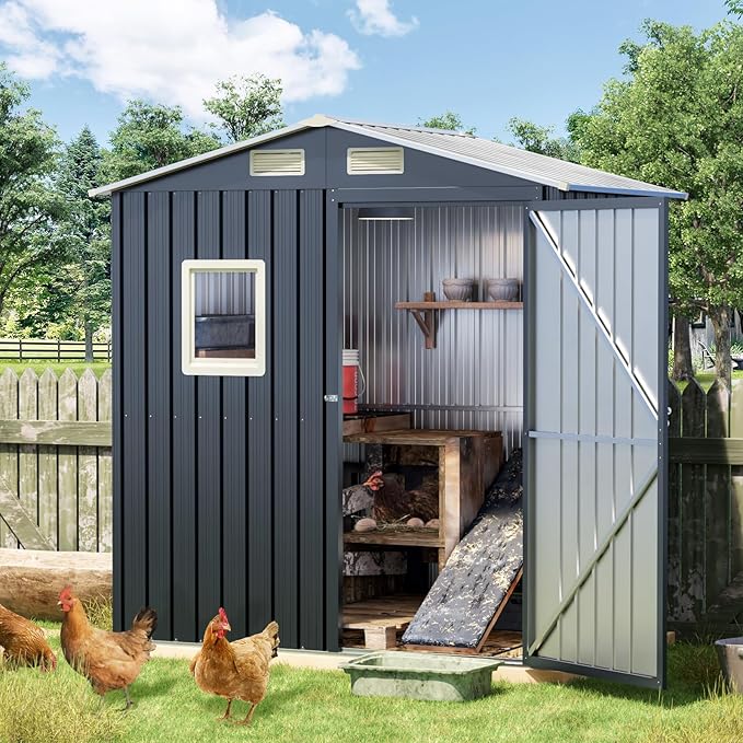 Update Version 6x4 FT Outdoor Metal Storage Shed, Single Door, 1 Clear Window - Image 4
