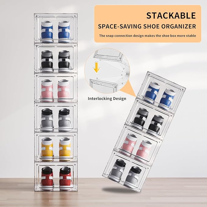 Shoe Storage Boxes Organizers Clear Acrylic Stackable 6 Pack, Shoe Rack & - Image 4