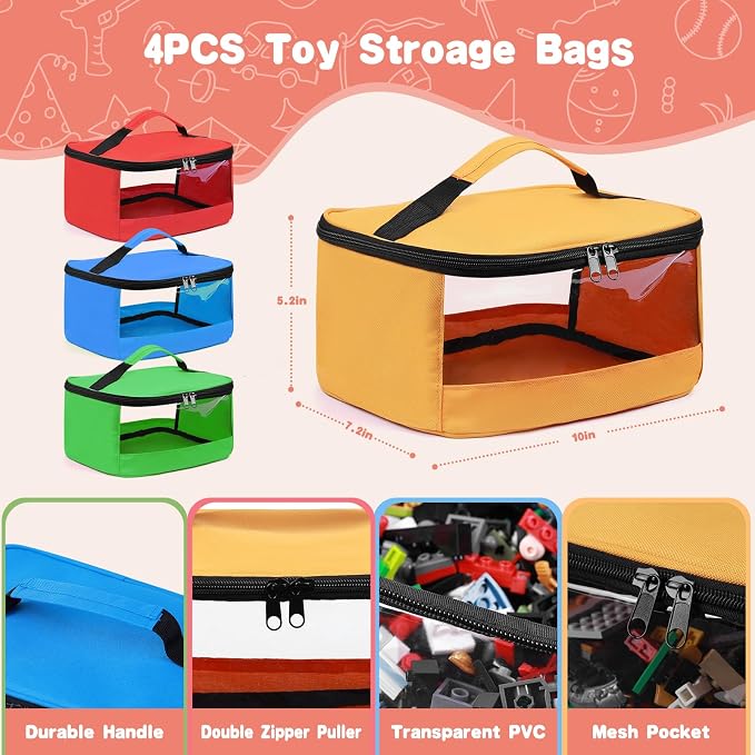 4 PCS Toy Storage Bags, Transparent PVC Toy Organizer Bag - Image 3
