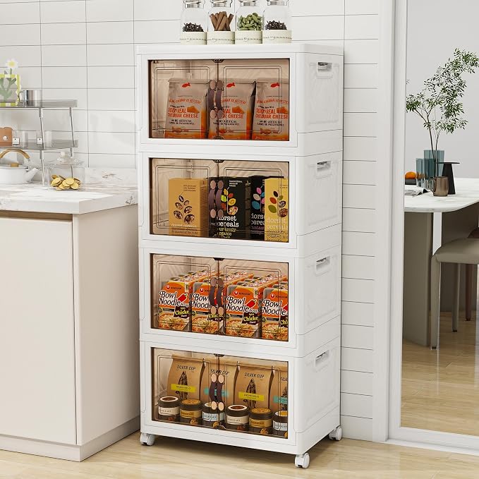 Storage Bins with Lids and Wheels, Collapsible Bathroom Storage Cabinet with - Image 3